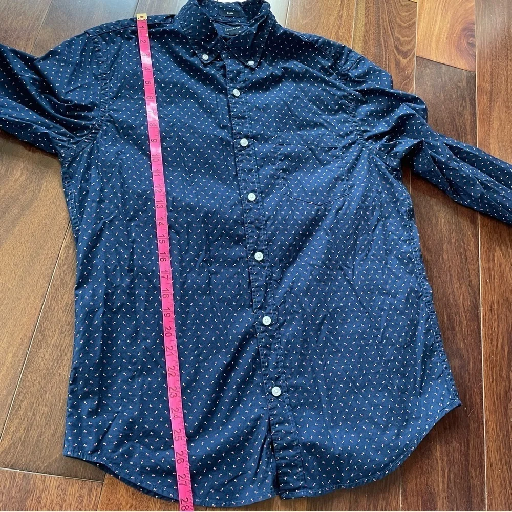 J. Crew Flex Washed Slim Dress Shirt Button Down Navy Blue Collared Cotton M